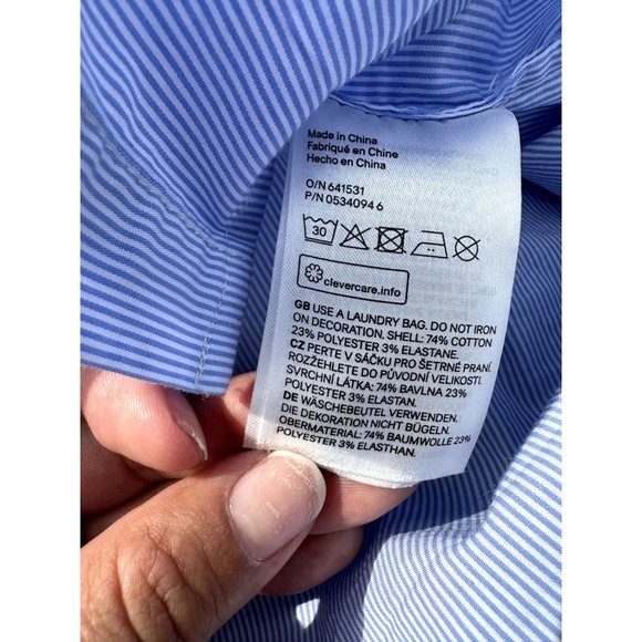 HM Shirt 6 Blue Striped Button Up Collared Beaded Long Sleeve Adult Womens - Picture 8 of 11